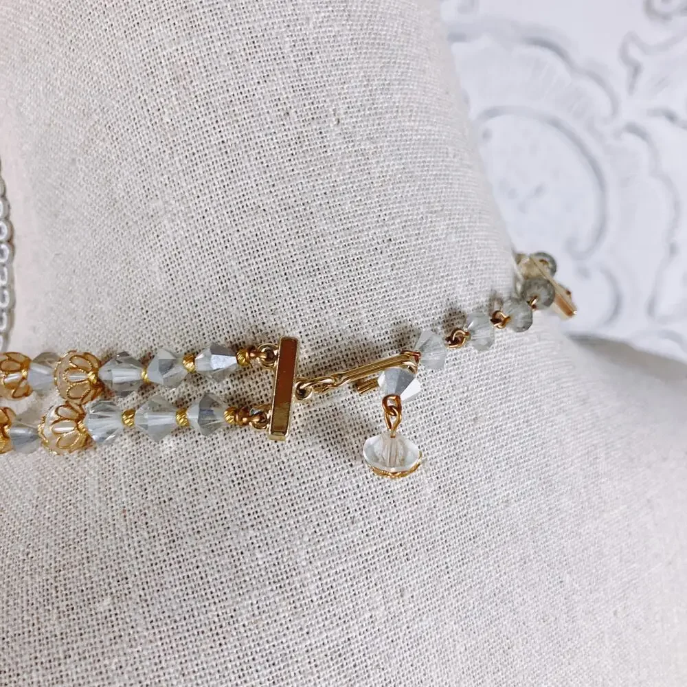 VTG Double Strand Graduated Faceted Mirror AB Crystal Glass Necklace on Wire - Picture 5 of 6